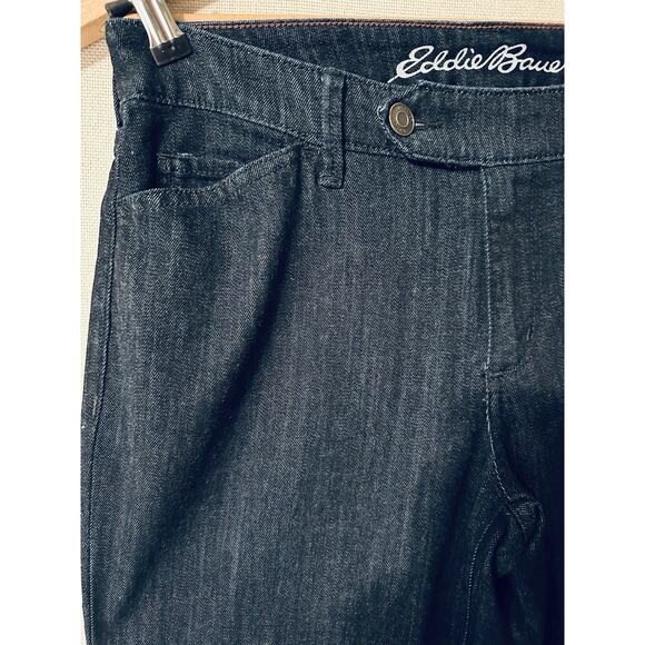 Eddie Bauer Curvy Fit Trouser Boot cut Dark Wash Womens Blue Jeans Sz 8T - Picture 2 of 16